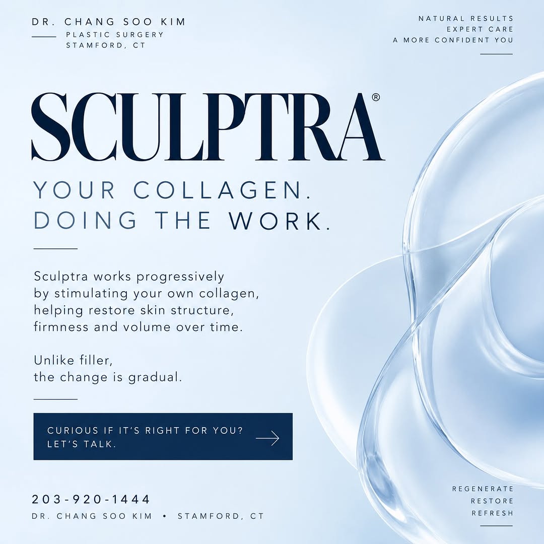 Instagram post by Dr. Chang Soo Kim: We get why people love filler. But Sculptra is for the patient who says, “I don’t necessarily want more volume… I just want my face to look …