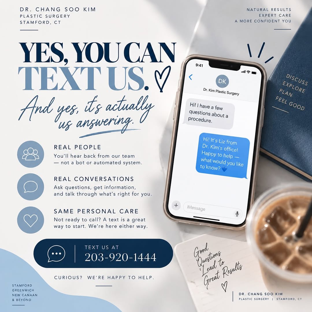 Instagram post by Dr. Chang Soo Kim: Plot twist: when you text our office… you’re actually texting us. 😂 No bot. No automated “please select from the following options.” Just r…
