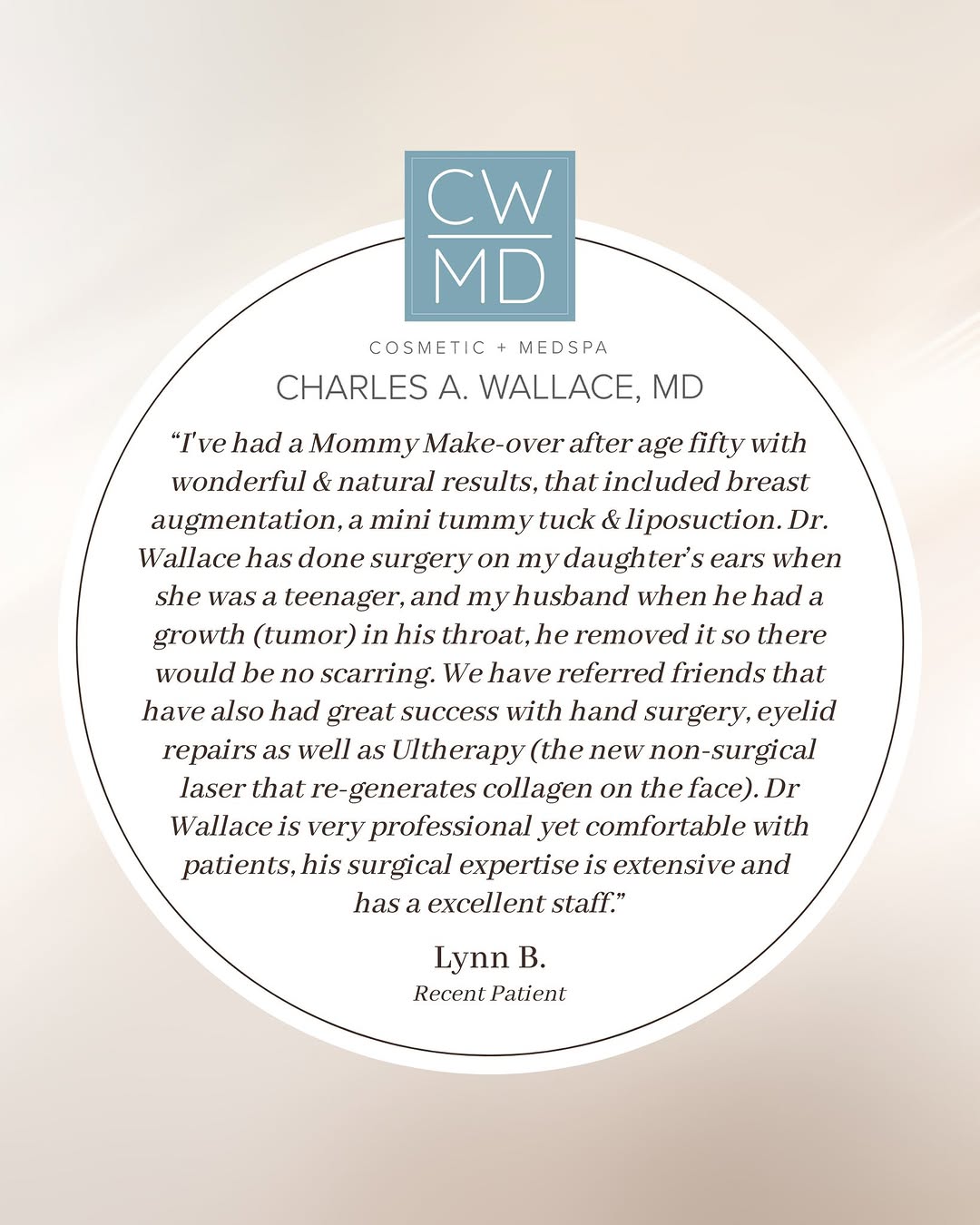 Instagram post by Dr. Charles A. Wallace: Wow—thank you so much Lynn, for this heartfelt review! Hearing about your family’s experiences and trust in our care truly means the world t…