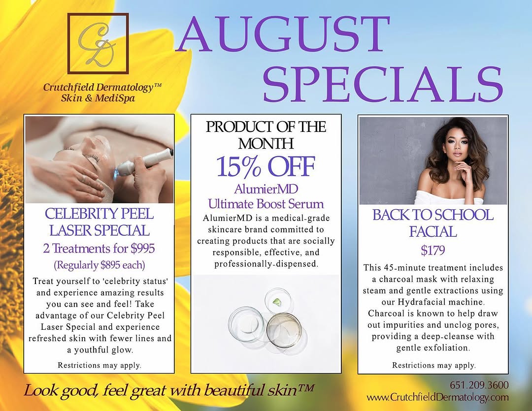 Instagram post by Dr. Charles E. Crutchfield III: You won’t want to miss our August specials! Call 651-209-3600 today 🌻