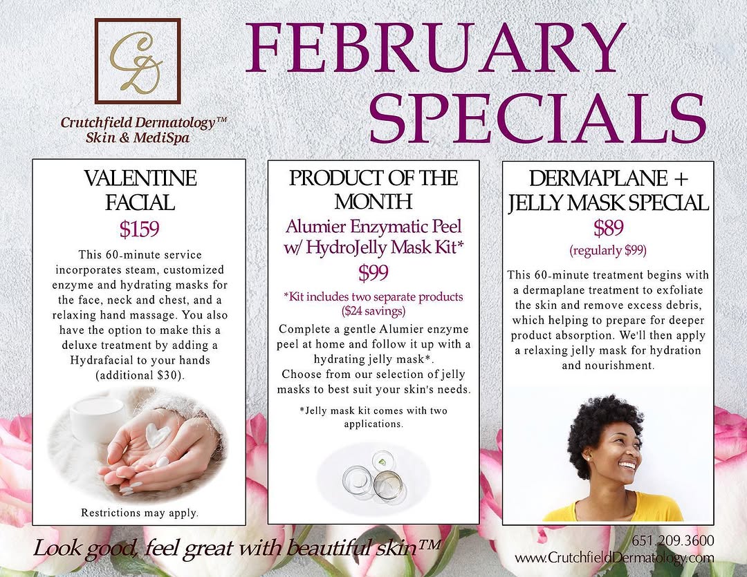 Instagram post by Dr. Charles E. Crutchfield III: Grab one of our few remaining appointments this week for a Valentine Facial or Sign up for our monthly Hydrafacial Membership for only $119/…