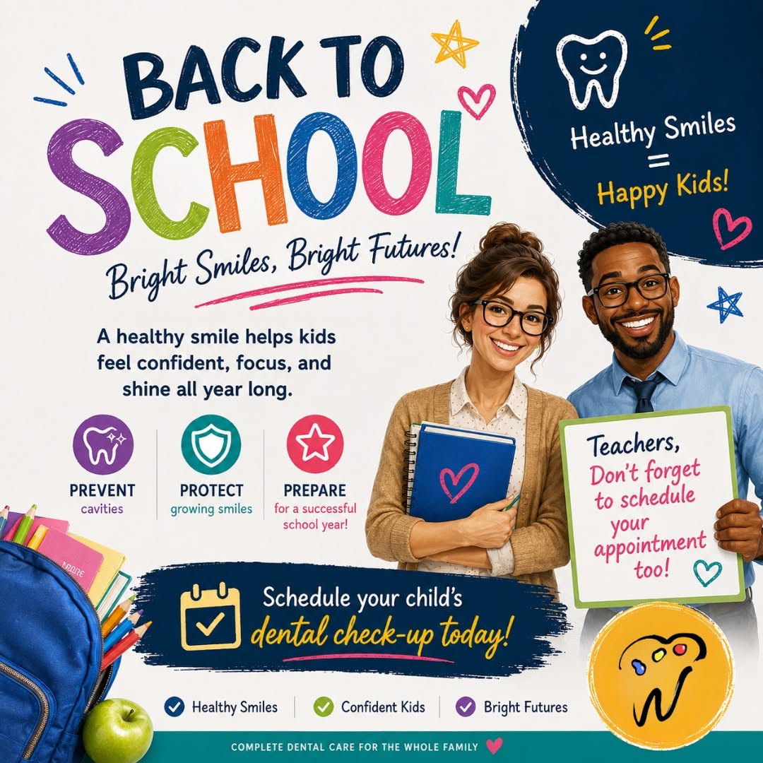 Instagram post by Dr. Charley Cheney III, D: 🔔😁 Ring in the School Year with a Bright Smile! The countdown is on! Give your students—and yourself—a reason to smile. 🦷 Schedule your f…