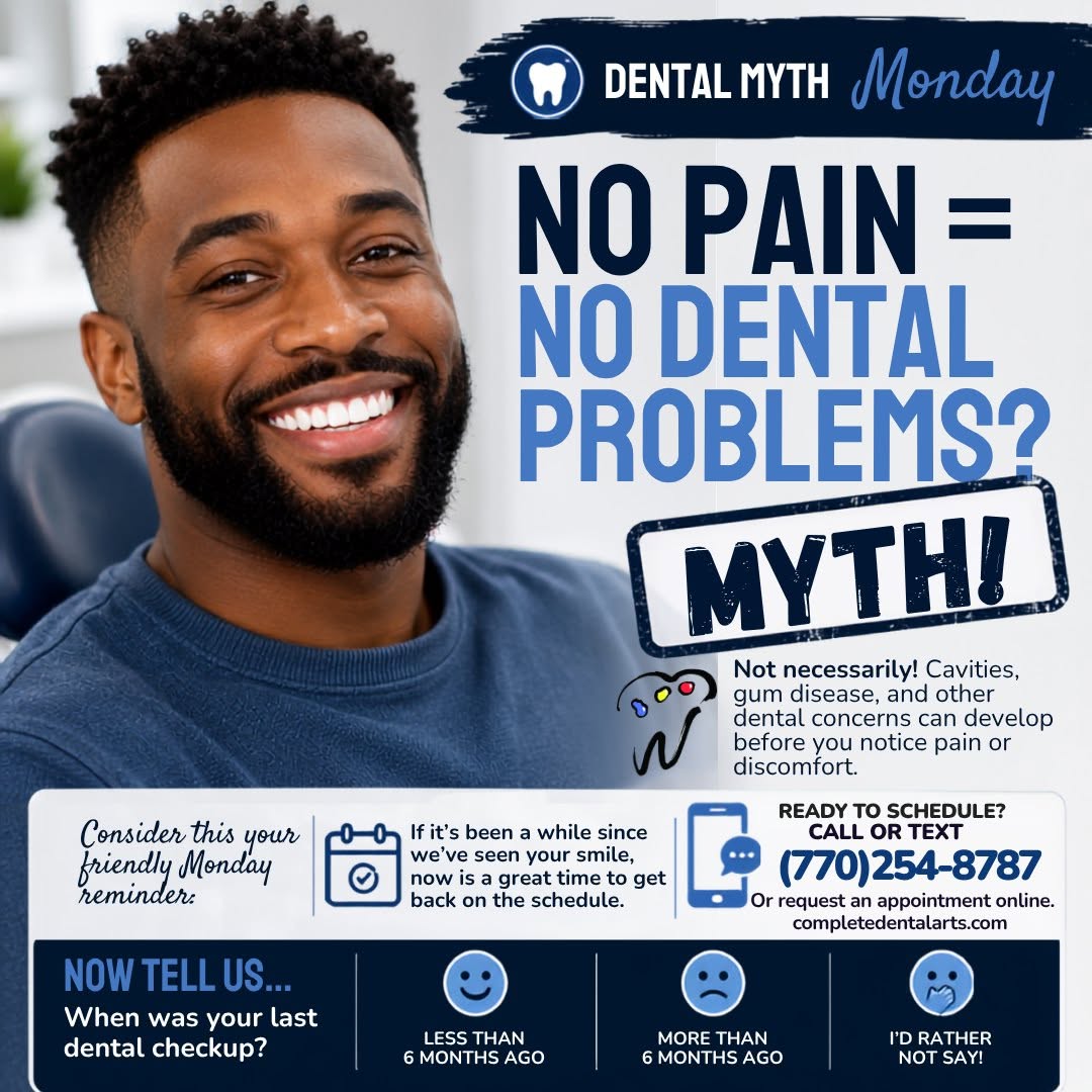 Instagram post by Dr. Charley Cheney III, D: No pain? Great! But that doesn’t always mean everything is A-OK. Some dental concerns can be pretty quiet in the beginning. That’s why regul…