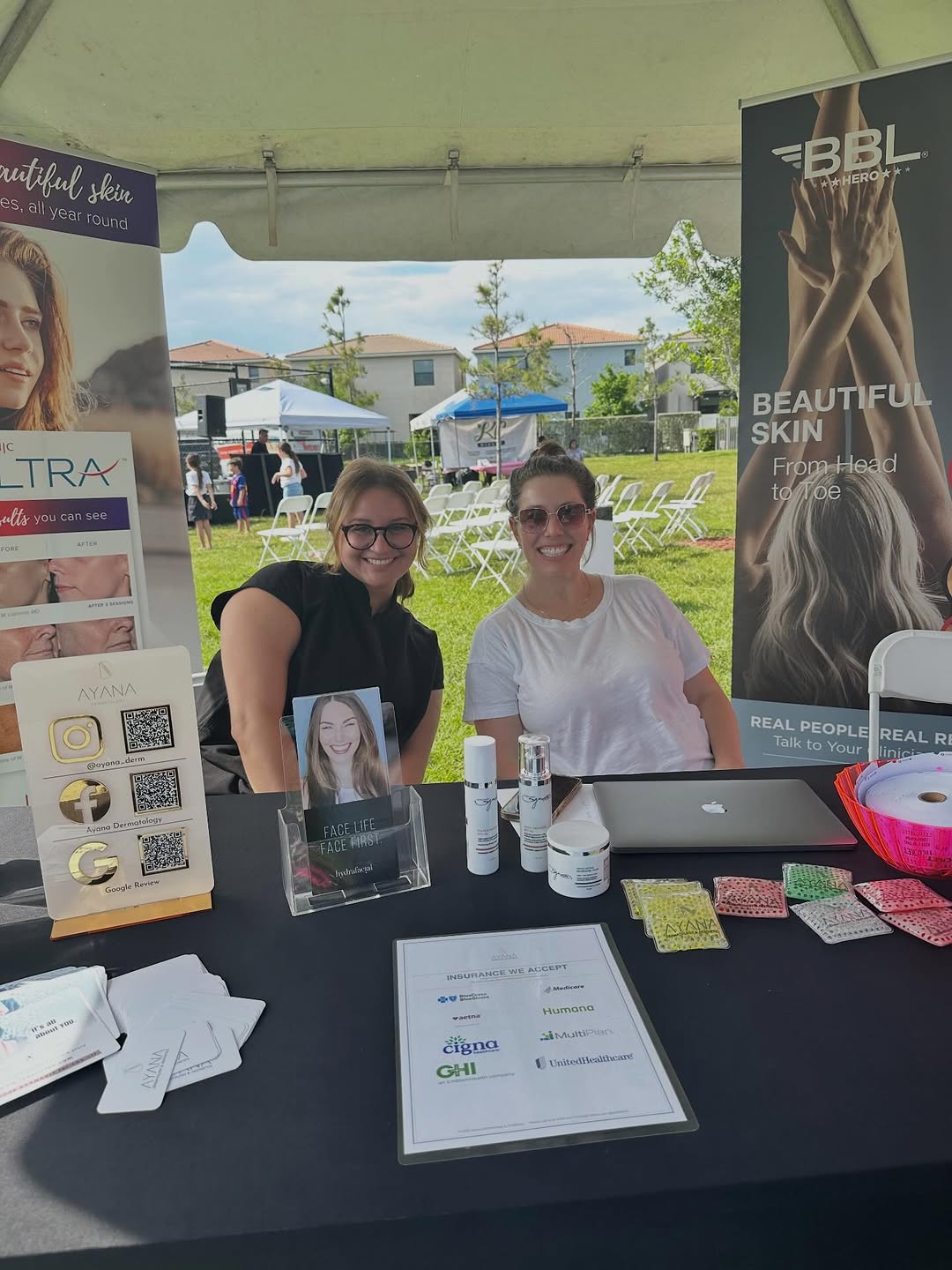 Instagram post by Dr. Cherise M. Levi, DO, FAAD, FAOCD: A great day in the Ayana Dermatology (sun protected) tent at the Spring Festival! 🌺 We gave out prizes, raffle tickets, skincare products &…