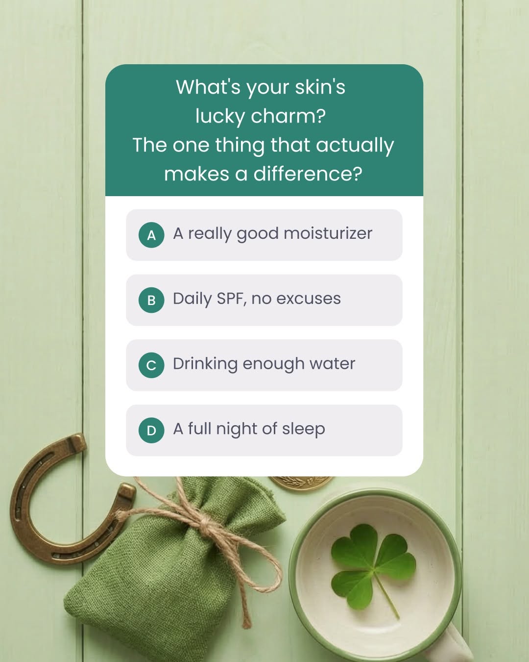 Instagram post by Dr. Cheryl Lee Eberting: Happy St. Patrick's Day! 🍀 We couldn't let it pass without a skin question. What's your skin's lucky charm? The one thing that actually mak…