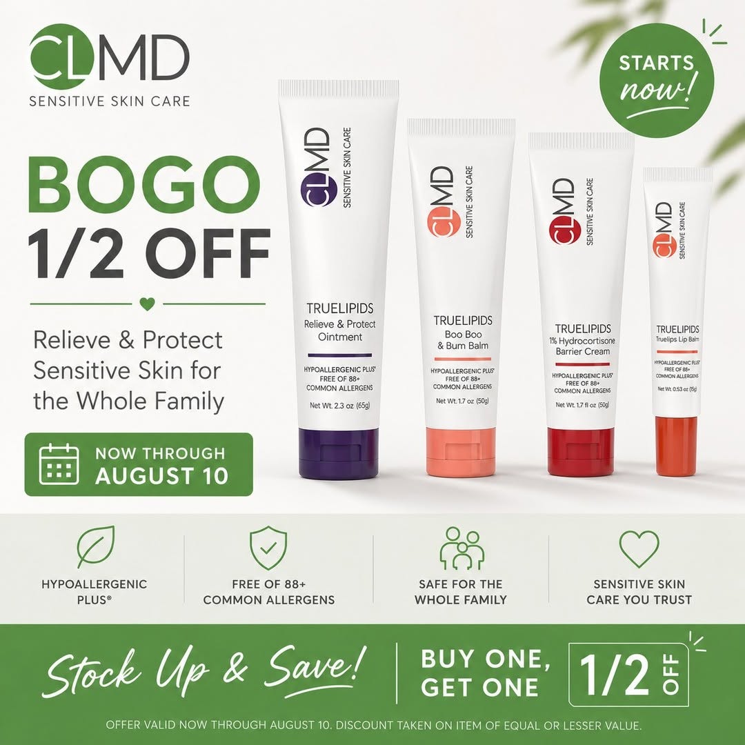 Instagram post by Dr. Cheryl Lee Eberting: ✨ BOGO 1/2 OFF Starts NOW! ✨ It's the perfect time to stock up on your CLMD sensitive skin favorites! 🟢 Buy One, Get One 1/2 Off on: 💜 Rel…