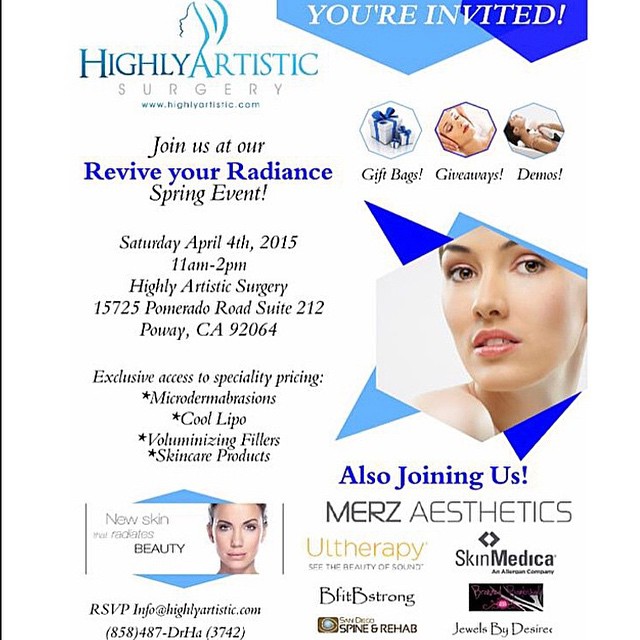 Instagram post by Dr. Chi Ha: Highly Artistic Surgery Center is throwing a Spring Event! Join us for the Revive Your Radiance! Event on April 4th from 11am-2pm. #medspa #…