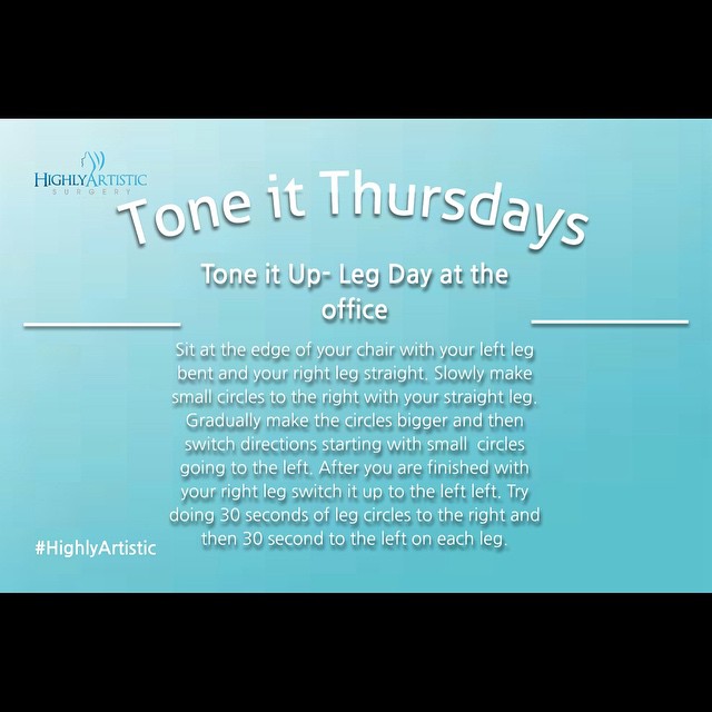 Instagram post by Dr. Chi Ha: Stuck at the office and don't have time to work out? Stop by our facebook page on Thursdays! Tone it Up Thursdays! #toneitupthursdays #highl…