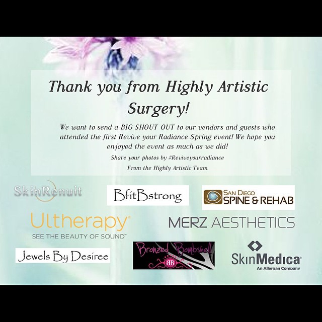 Instagram post by Dr. Chi Ha: Thank you from Highly Artistic Surgery! Also we want to thank you to HS Catering for bringing some delish healthy tapas! #reviveyourradiance…
