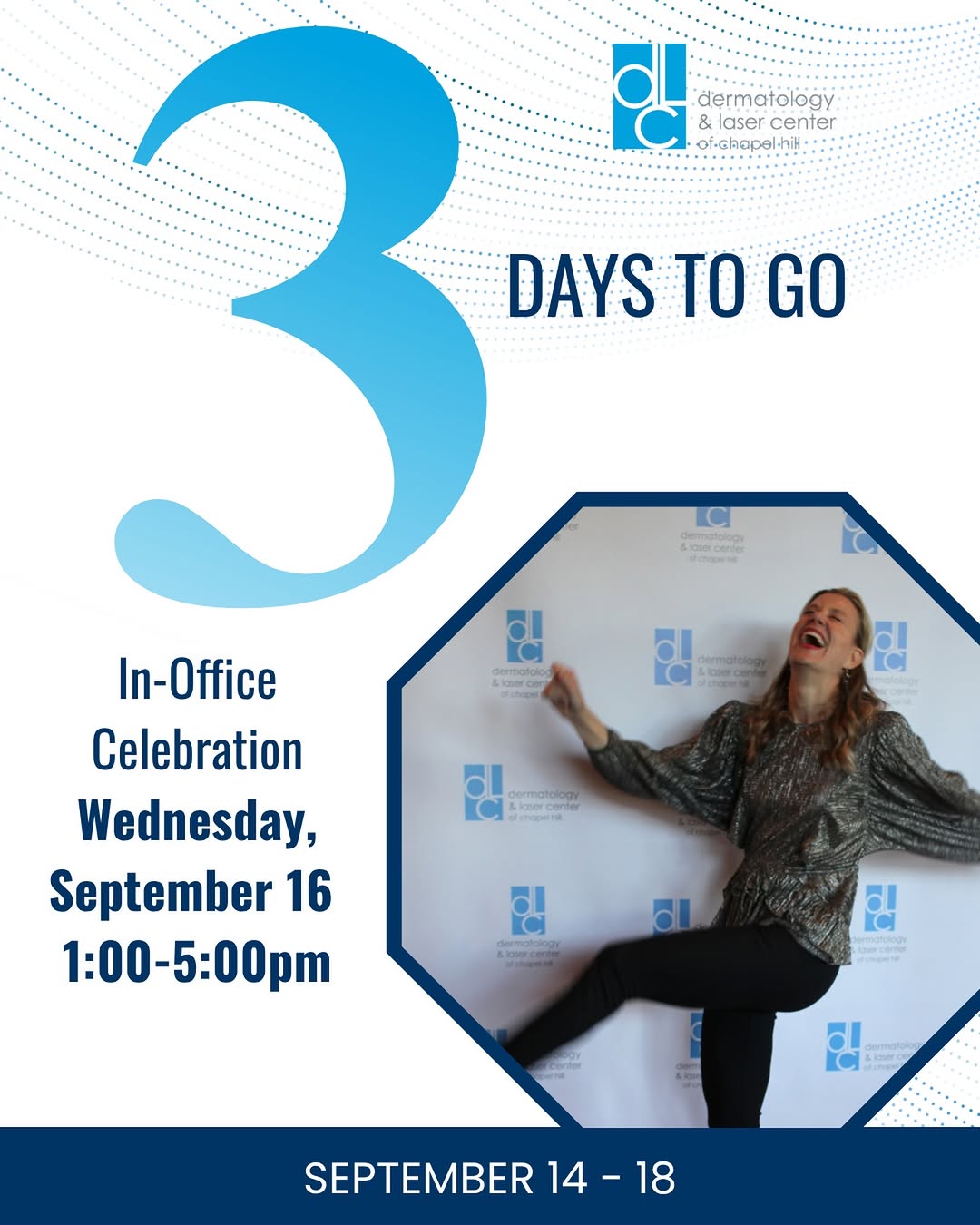 Instagram post by Dr. Chris Adigun: 3 DAYS TO GO! 🎉💙 The countdown is getting REAL! And on Wednesday, September 16th, we’re bringing the celebration in-office! 🥂✨ The first …