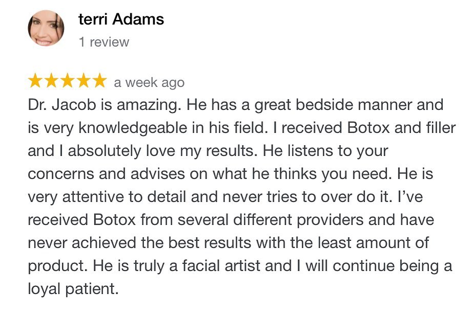 Instagram post by Dr. Christian D. Jacob: Always happy to know our patients are happy. Call 504-895-7642 for an appointment. #hedgewoodplasticsurgery #facialplasticsurgery #botox #in…