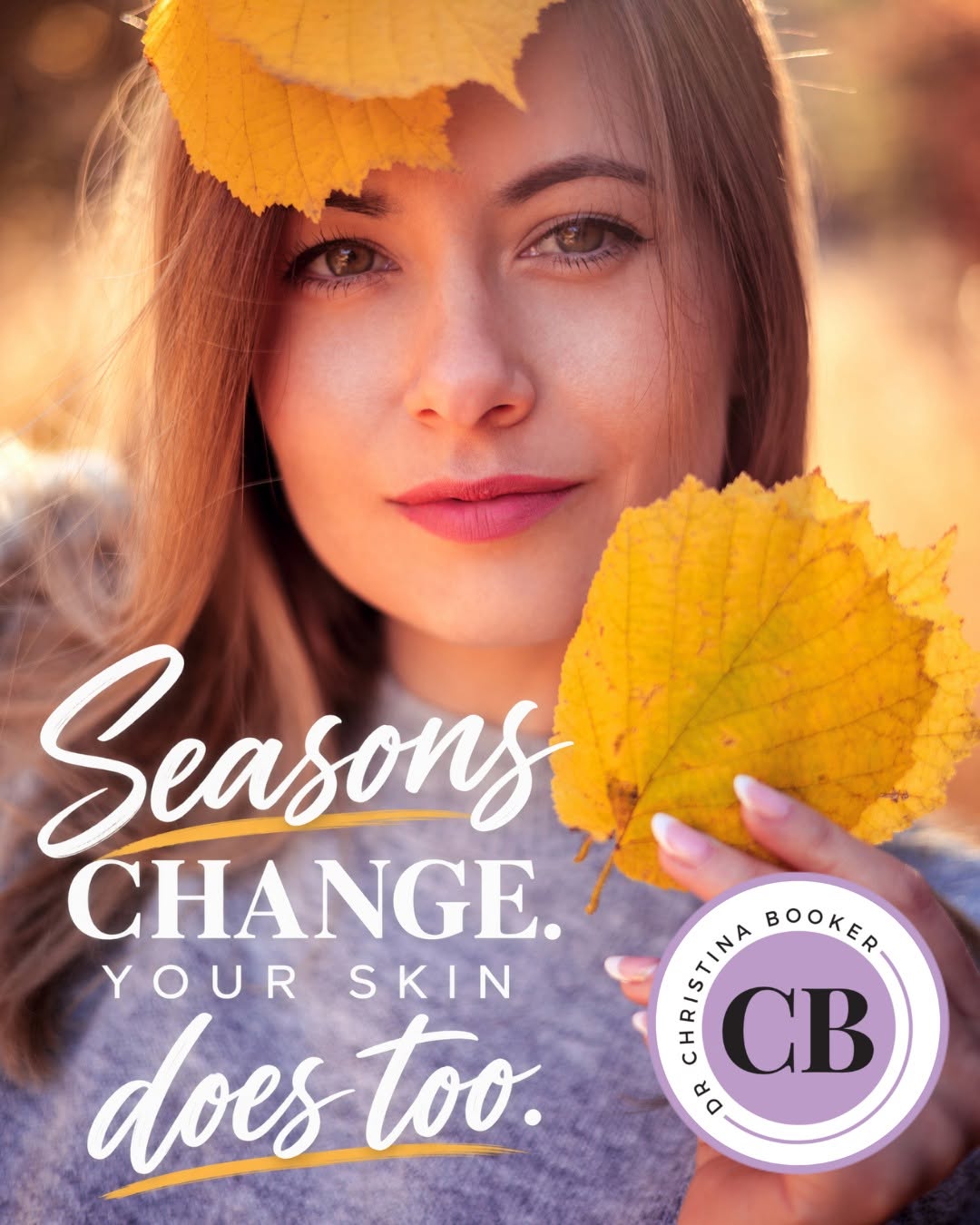 Instagram post by Dr. Christina Booker: 🍂 Seasons change. Your skin does too. 🥰 The skincare routine that worked in your 20s may not be what your skin needs in your 40s. And the …
