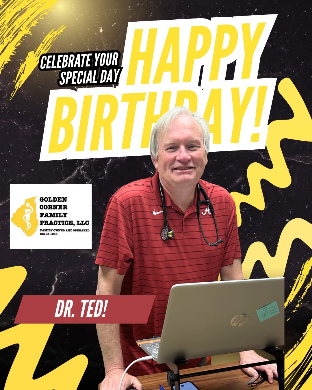 Instagram post by Dr. Christina Booker: Happy Birthday, Dr. Ted!🎂🎈🎉 Join us in wishing a very HAPPY BIRTHDAY today to Dr. Ted Booker! We hope your day is filled with plenty of s…