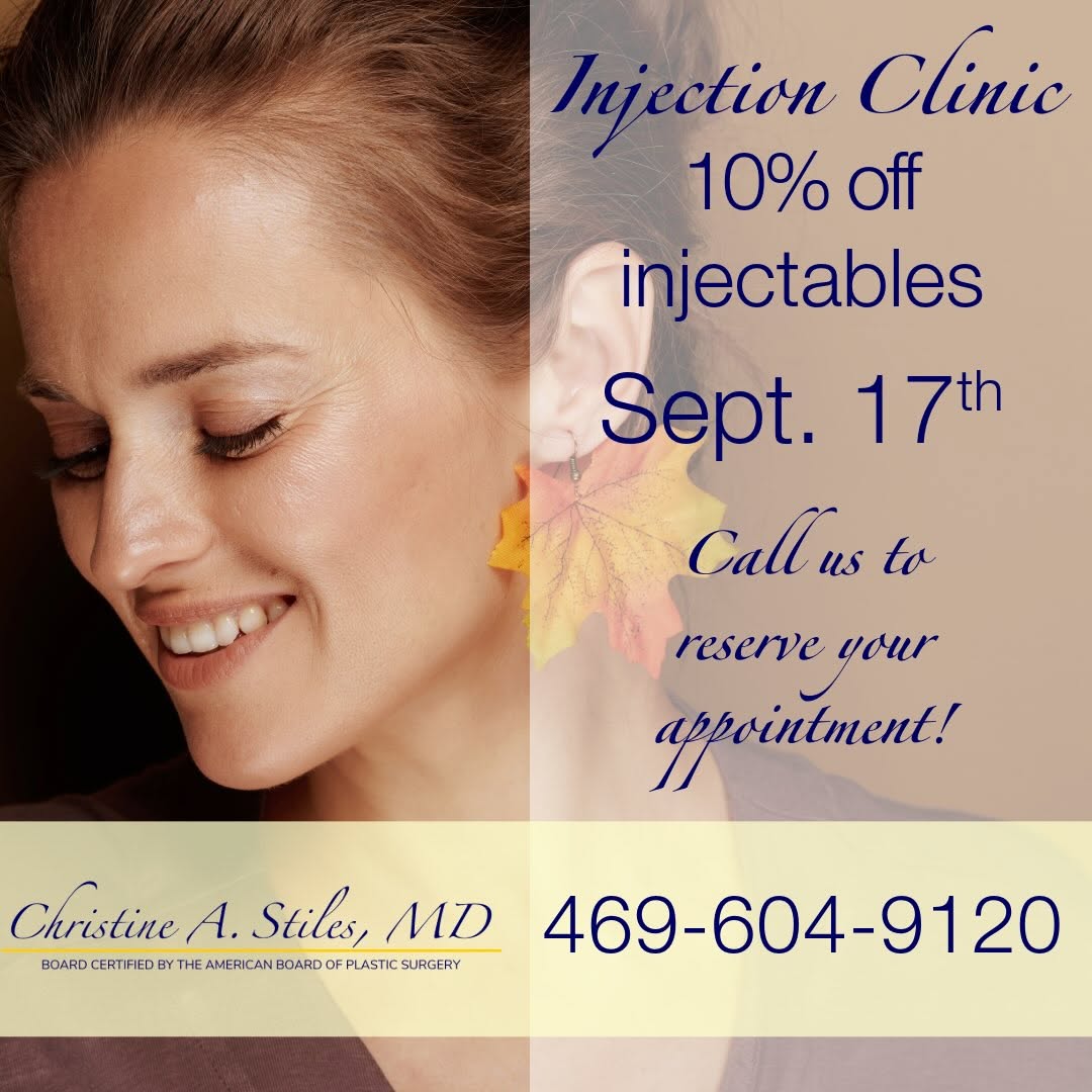 Instagram post by Dr. Christine A. Stiles: School is back, but your wrinkles don’t have to be! Join us for Injection Clinic September 17th!