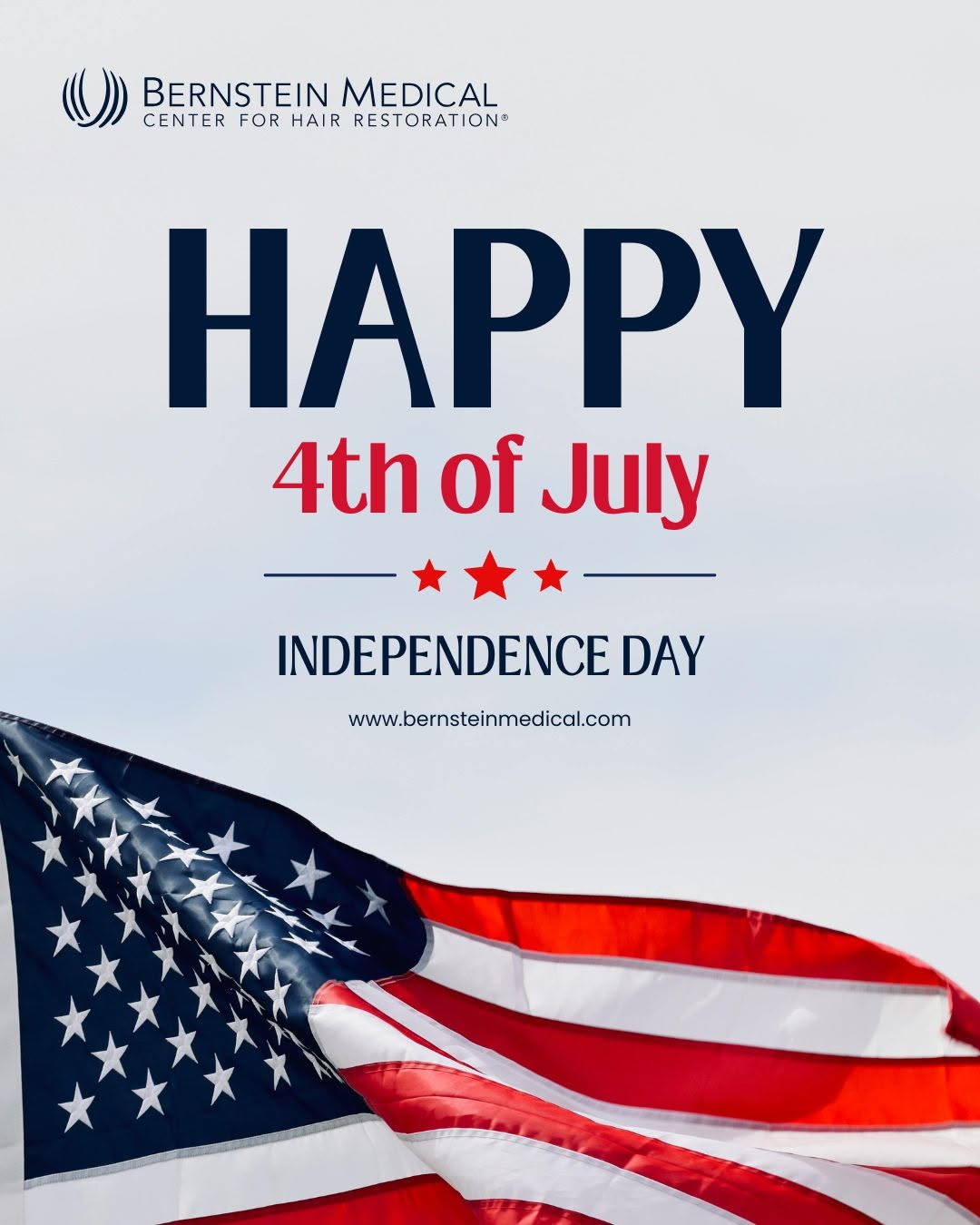 Instagram post by Dr. Christine M. Shaver: 🇺🇸 Happy 4th of July from all of us at Bernstein Medical – Center for Hair Restoration! Wishing you a safe and joyful Independence Day fil…