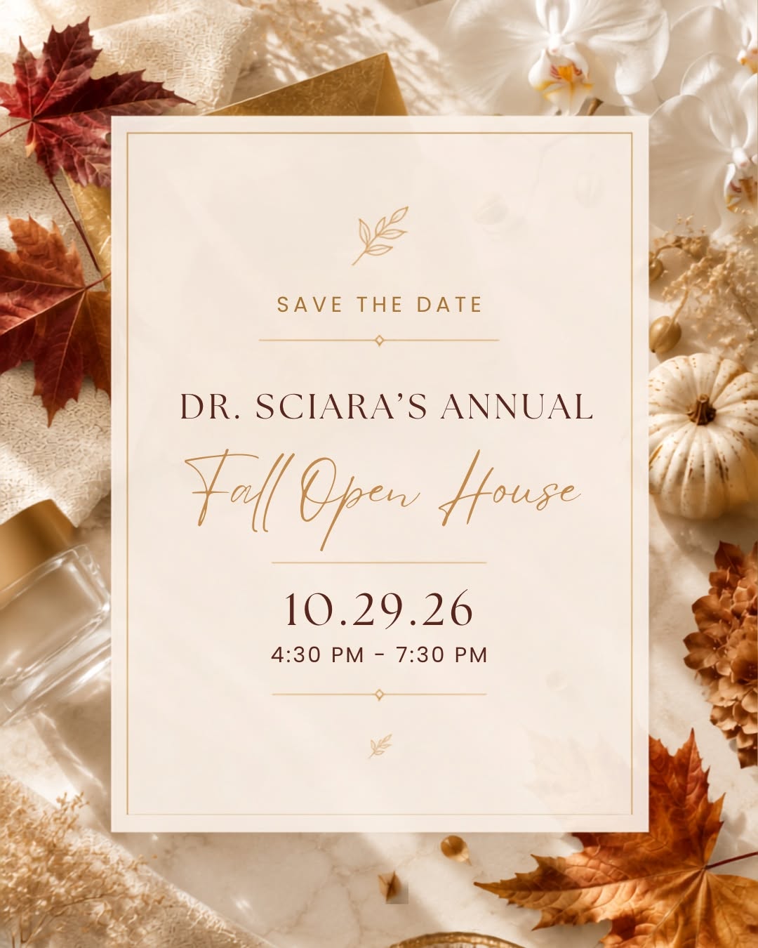 Instagram post by Dr. Christine Sciara: It's one of our favorite events of the year, and we can't wait to share it with you. Save the date for Dr. Sciara's Annual Fall Open House o…