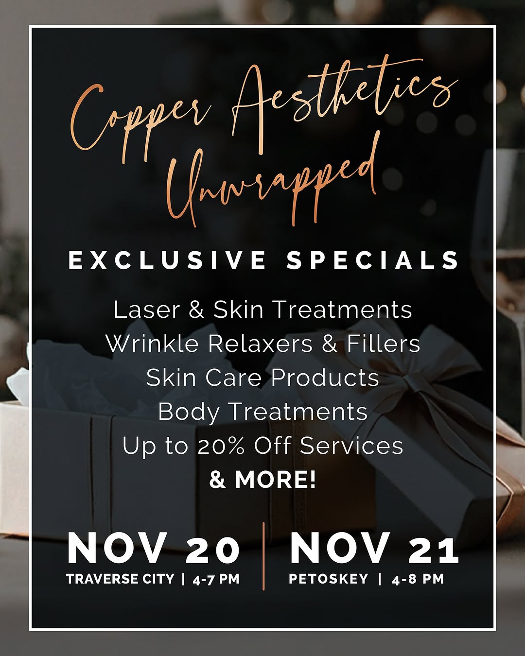 Instagram post by Dr. Christopher Jeffries: ✨ The countdown is on—Copper Unwrapped is almost here! Join us Thursday in Traverse City & Friday in Petoskey for exclusive specials, incred…