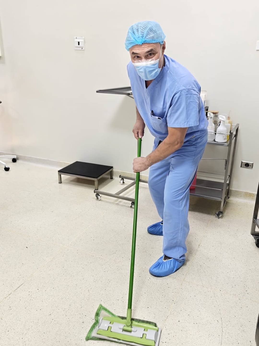 Instagram post by Dr. Christopher K. Tiner: When the medical mission is done… The doctor becomes the cleanup crew 😂 🧹 #ecuador #surgicalmission #medicalmission