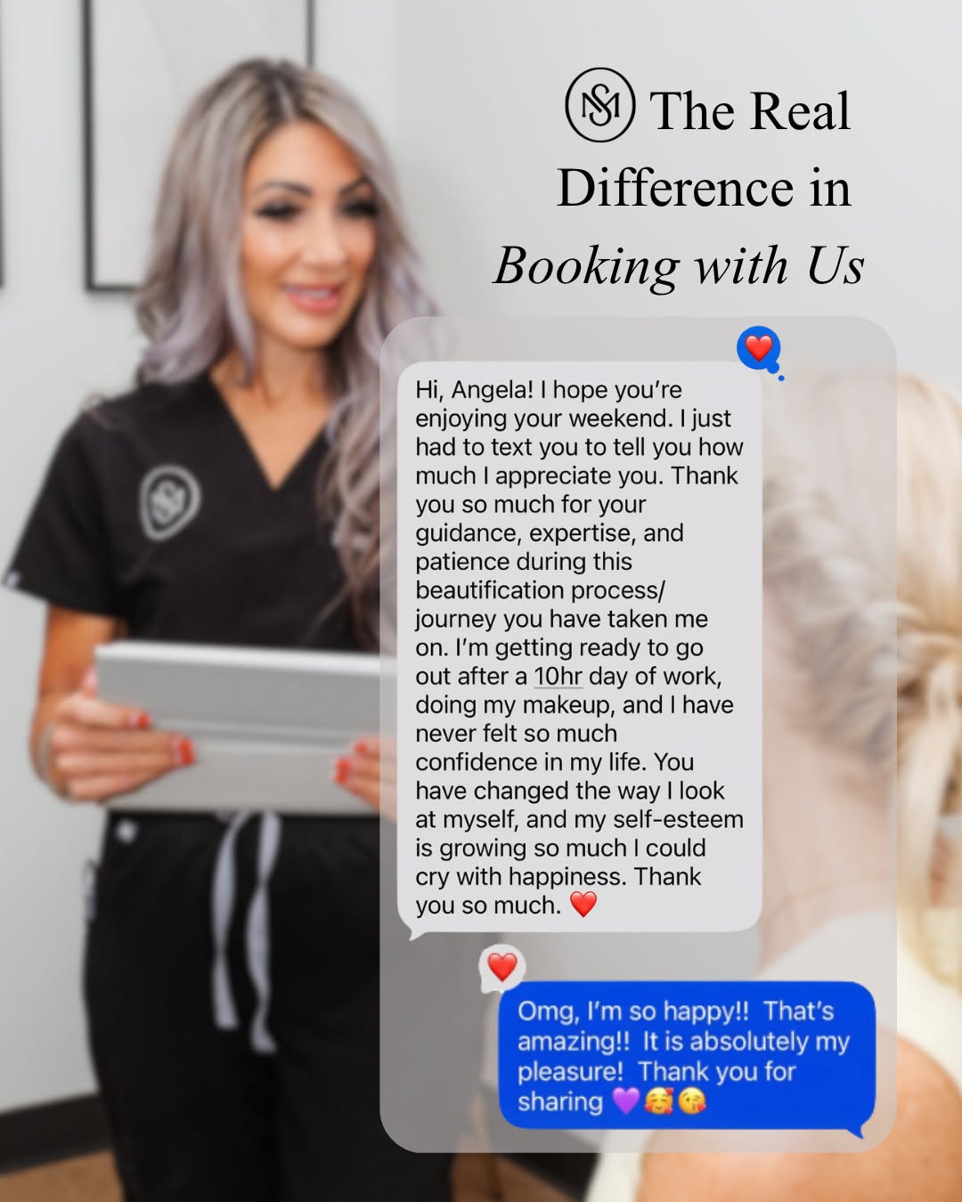 Instagram post by Dr. Christopher Sesslar: The real difference in booking with us? This. 🥹 This is what it looks like when your provider actually cares. Angela Kraus, WHNP-BC brings …