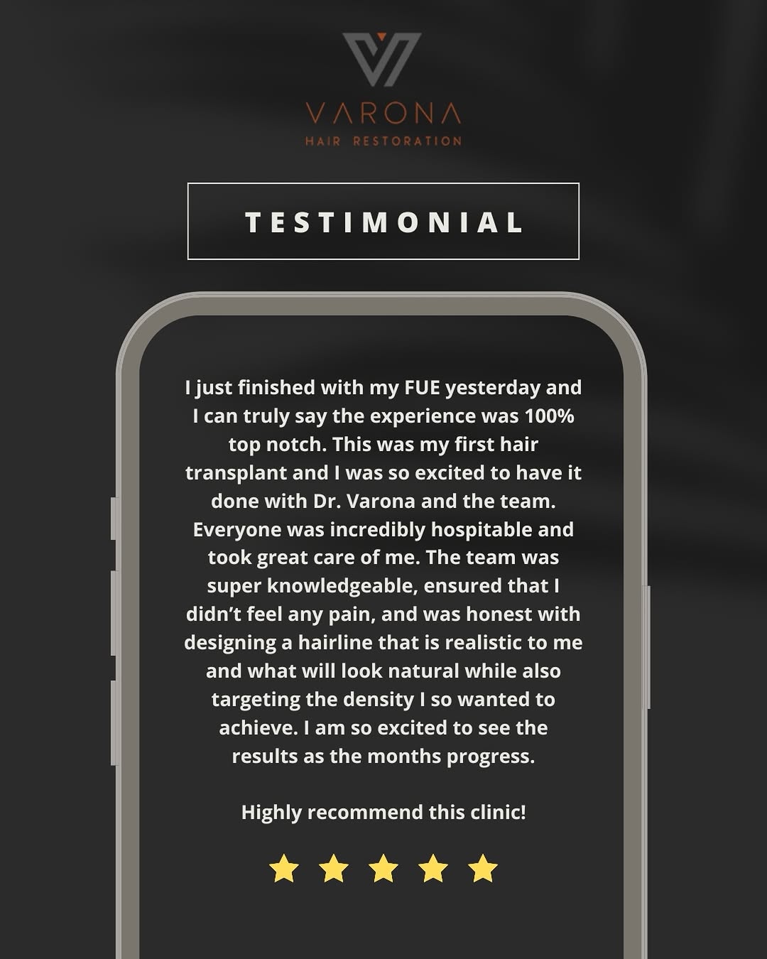 Instagram post by Dr. Christopher Varona: Moments like this are exactly why I do what I do. 🙏 #drvarona #drvaronahairrestoration #hairloss #fuehairtransplant #hairtransplant