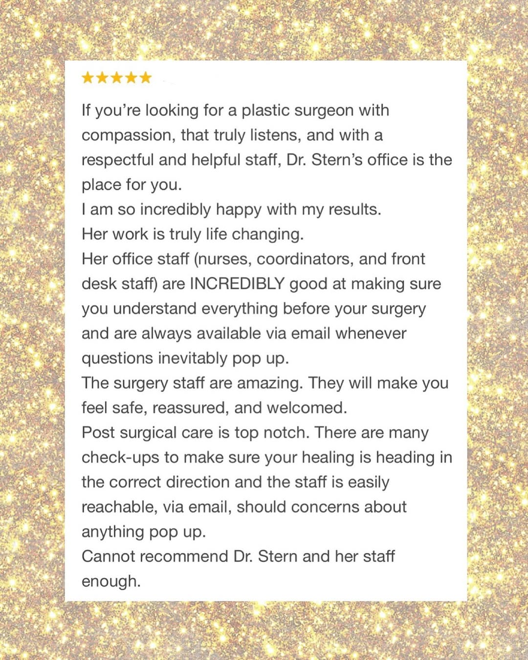 Instagram post by Dr. Colette Stern: Couldn’t be more grateful for amazing patients and their kind words. So honored to have the opportunity to help achieve their goals 🫶🏻 #il…