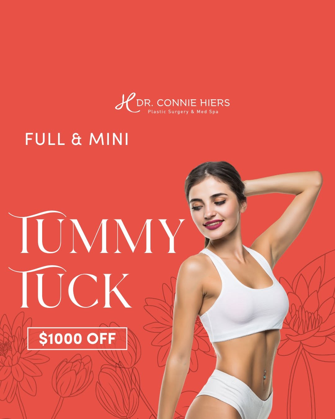 Instagram post by Dr. Connie Hiers: Smooth. Sculpted. Confident. Take control of your midsection with a Full or Mini Tummy Tuck—now $1,000 OFF for a limited time! Whether you'r…