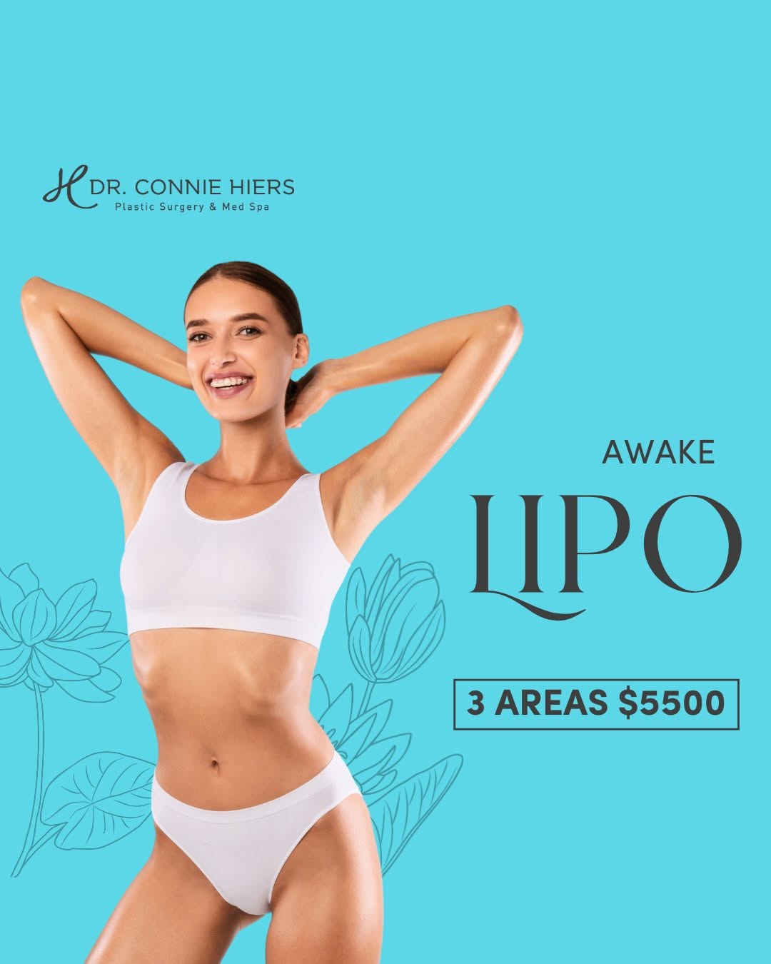Instagram post by Dr. Connie Hiers: Confidence. Control. Convenience. Target stubborn fat with Awake Liposuction—a minimally invasive procedure that lets you stay alert, recove…