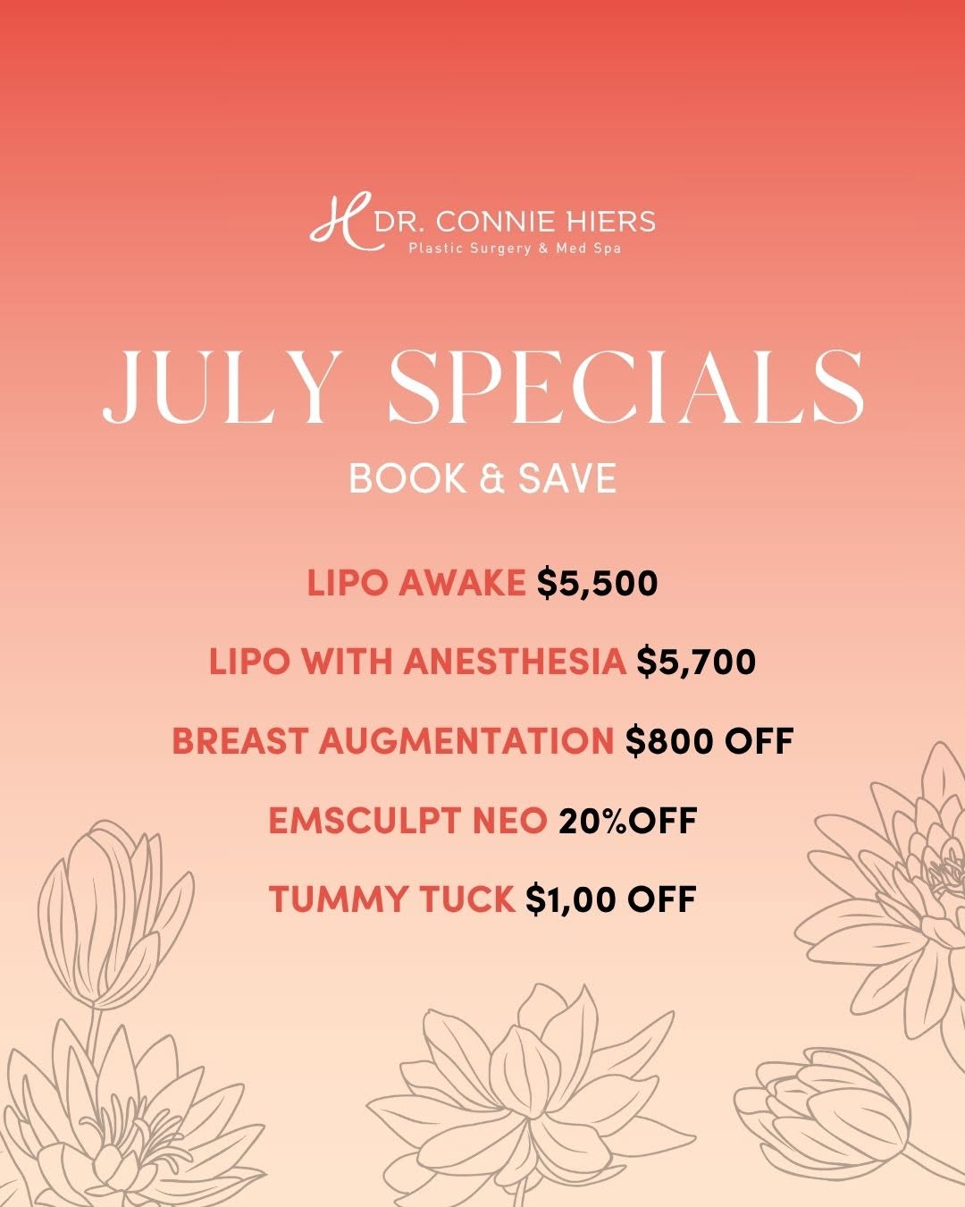 Instagram post by Dr. Connie Hiers: We’re in the final stretch of July! Take advantage of this month’s deals before they disappear. Book your consultation today: https://bit.ly…