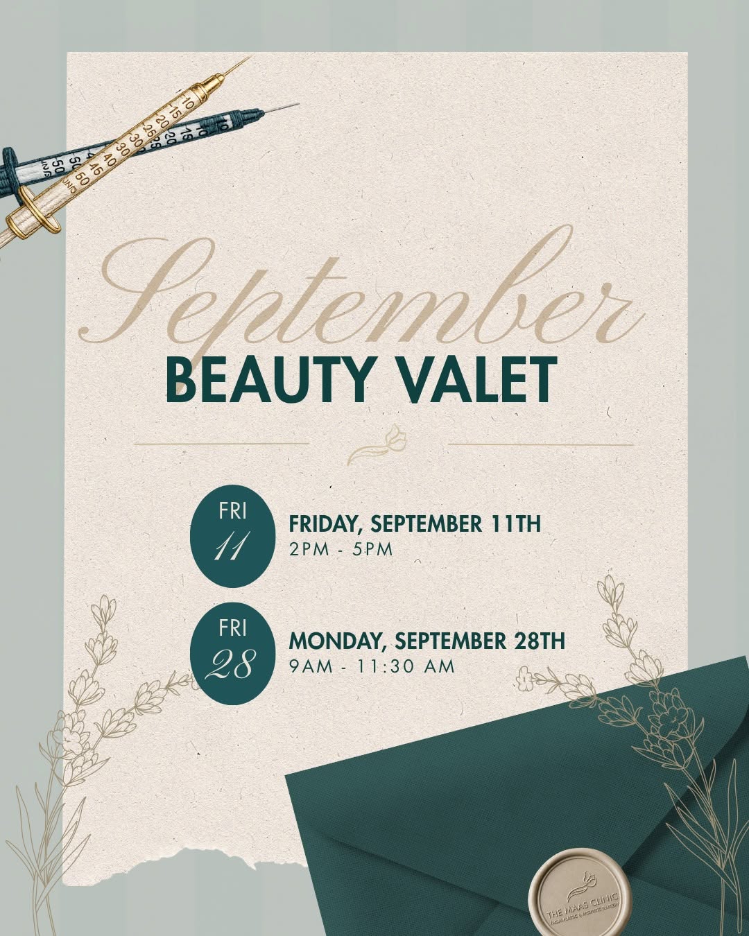 Instagram post by Dr. Corey S. Maas: September Beauty Valet is here! ✨ Join Dr. Maas for a limited-time opportunity to refresh your look with quick, convenient injectable appoin…