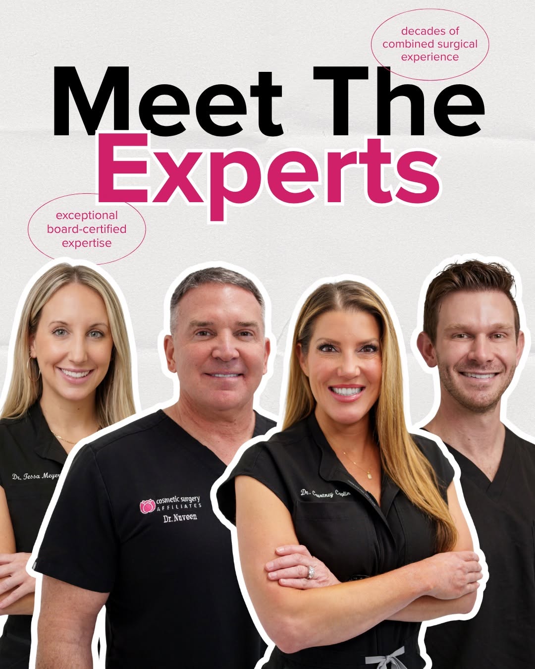 Instagram post by Dr. Courtney Caplin: Meet your dream team ✨ In honor of National Doctor’s Day, allow us to reintroduce you to the experts at Cosmetic Surgery Affiliates. Dr. Nuv…