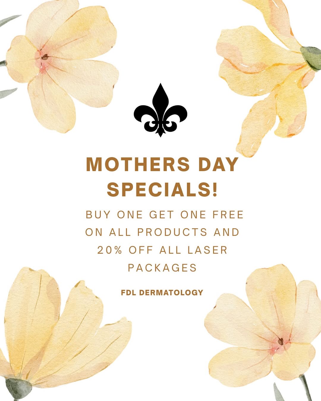 Instagram post by Dr. Courtney Herbert: We are celebrating Mother’s Day with a special offer— buy one, get one free for all products and 20% off all laser packages!!☀️🌸