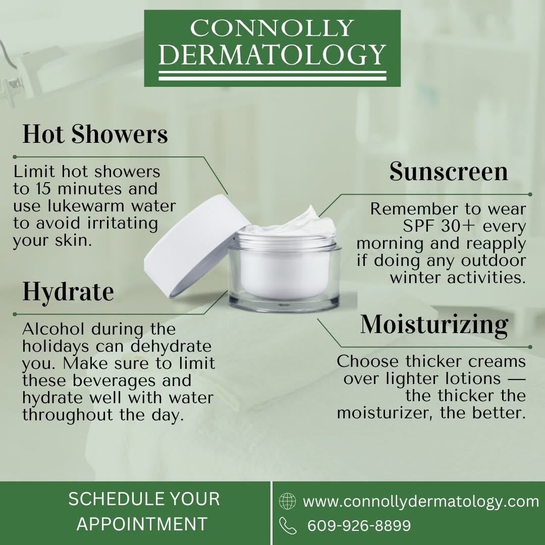 Instagram post by Dr. Coyle Connolly, DO: ❄️ Winter Skin Tips You Need! ❄️ Winter can be tough on your skin, but we've got you covered! 💧✨ 👉 Hydrate Inside & Out: Drink plenty of w…