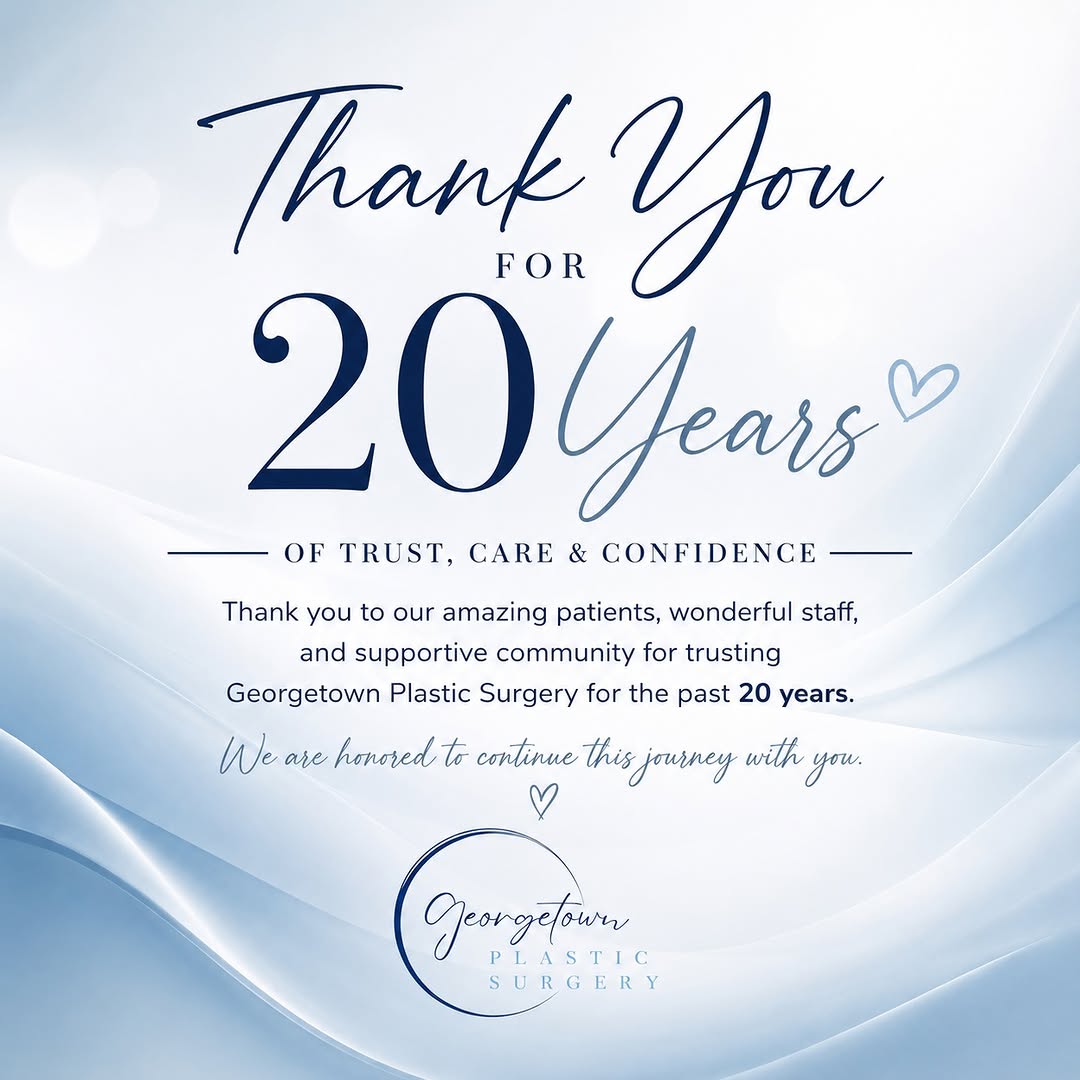 Instagram post by Dr. Craig A. Staebel: ✨ Celebrating 20 Years of Excellence, Trust & Care ✨ Twenty years ago, Georgetown Plastic Surgery opened its doors with a commitment to prov…