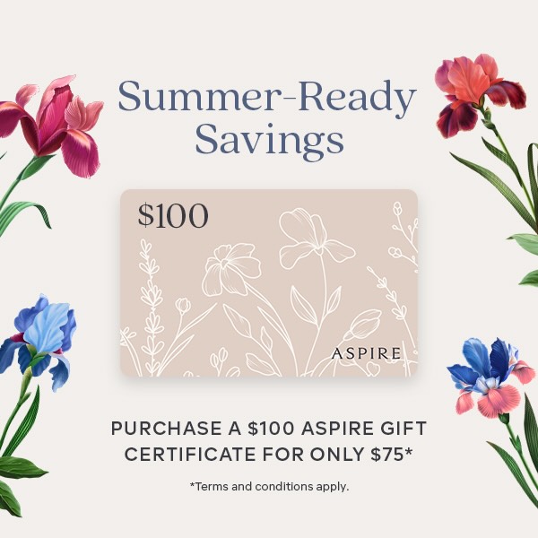 Instagram post by Dr. Craig A. Staebel: That mid-summer radiance is calling! Starting today, purchase a $100 ASPIRE Gift Certificate for only $75 for a limited time. ASPIRE Gift Ce…