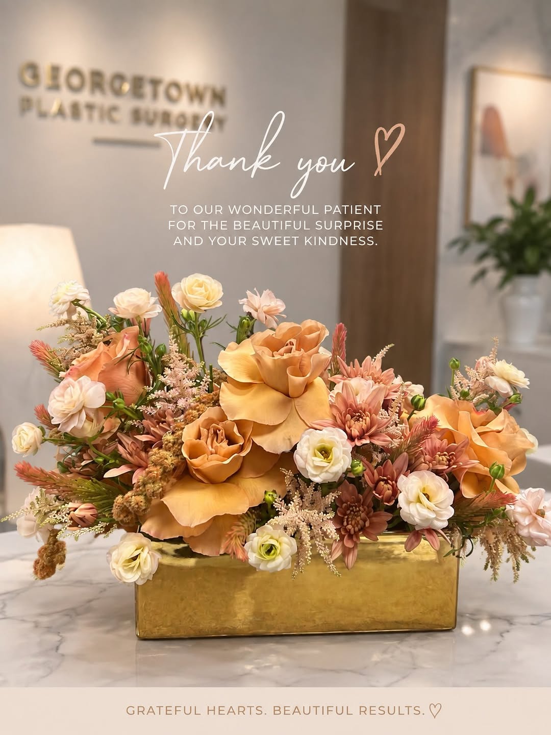 Instagram post by Dr. Craig A. Staebel: A little post-op love 💐🤍 One of our wonderful patients surprised our team with these beautiful flowers after surgery. We are so grateful f…