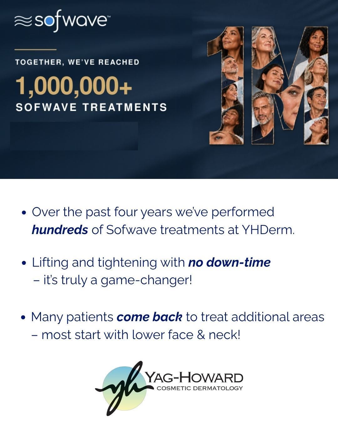 Instagram post by Dr. Cyndi Yag-Howard: Lifting and tightening with no down-time – it’s truly a game-changer! Schedule a Sofwave consult (complimentary) if you think Sofwave might …