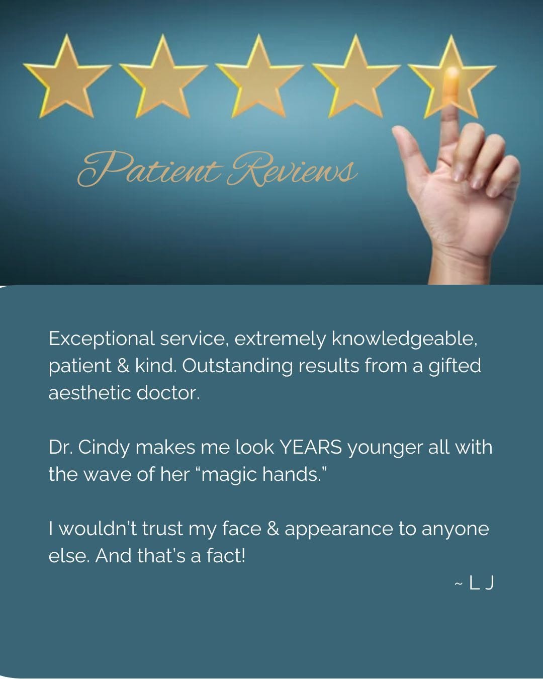 Instagram post by Dr. Cyndi Yag-Howard: Love this review and how she mentions "trust" ;-) #yhderm #patientreviews