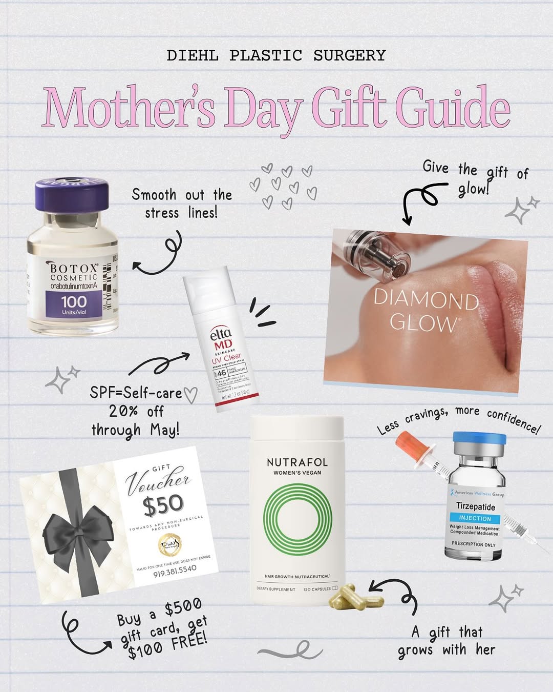 Instagram post by Dr. Cynthia Diehl: For the mom who does it all🤍 A little something to help her feel like herself again✨ These are just a few things we know she’d love! •Buy a…