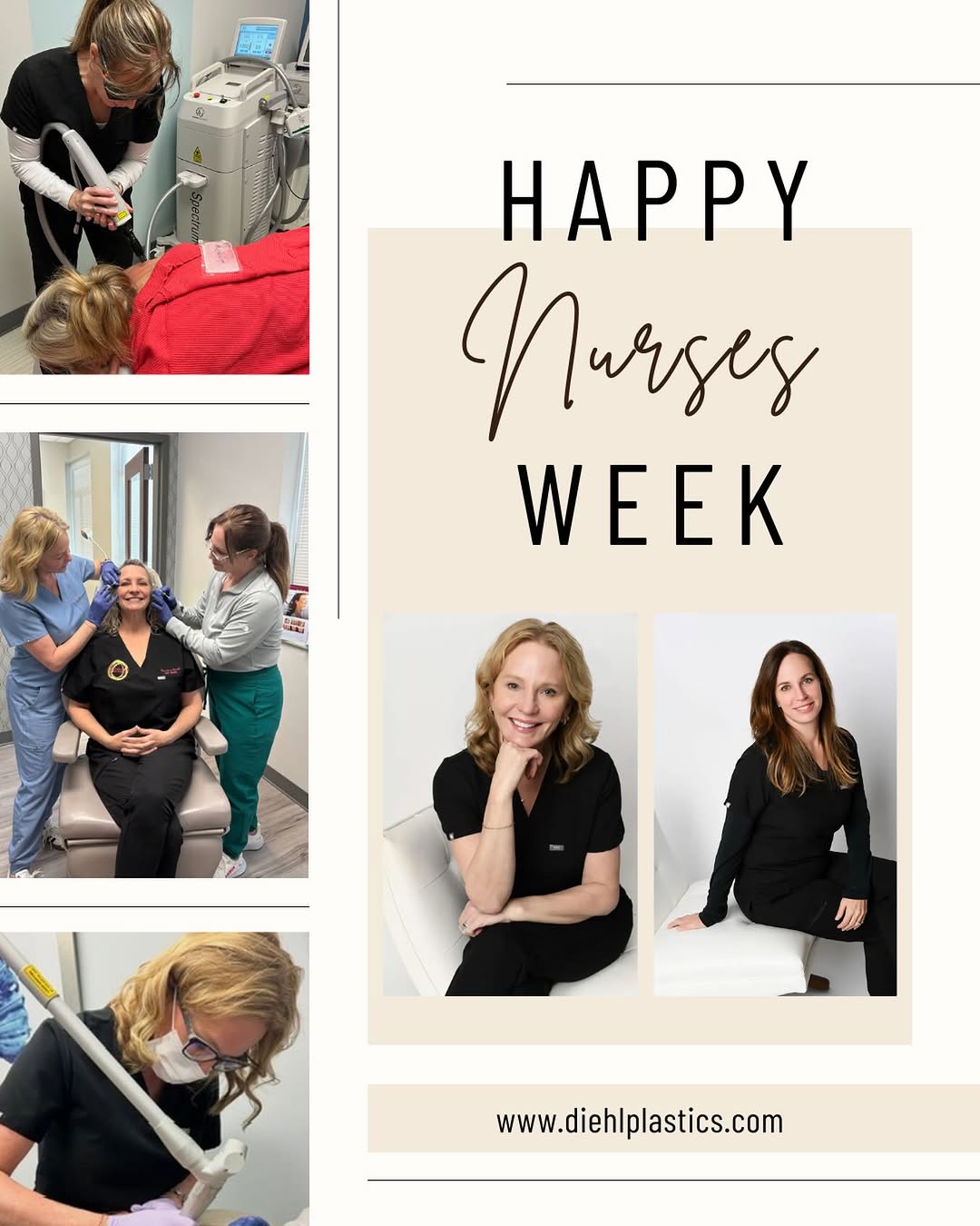 Instagram post by Dr. Cynthia Diehl: Happy Nurses Week❤️ Nurses are the backbone of healthcare-compassionate, skilled and dedicated. In the world of aesthetics, nurses like Kath…