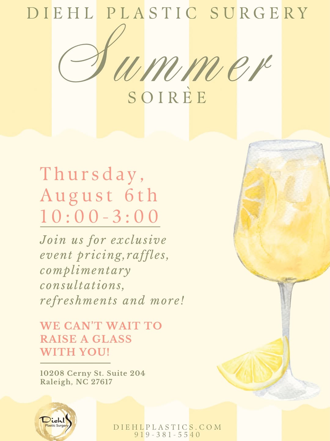 Instagram post by Dr. Cynthia Diehl: ☀️You’re invited to our Summer Soirée! Join us on Thursday, August 6th from 10AM-3PM for a day of beauty, exclusive savings, and summer fun!…