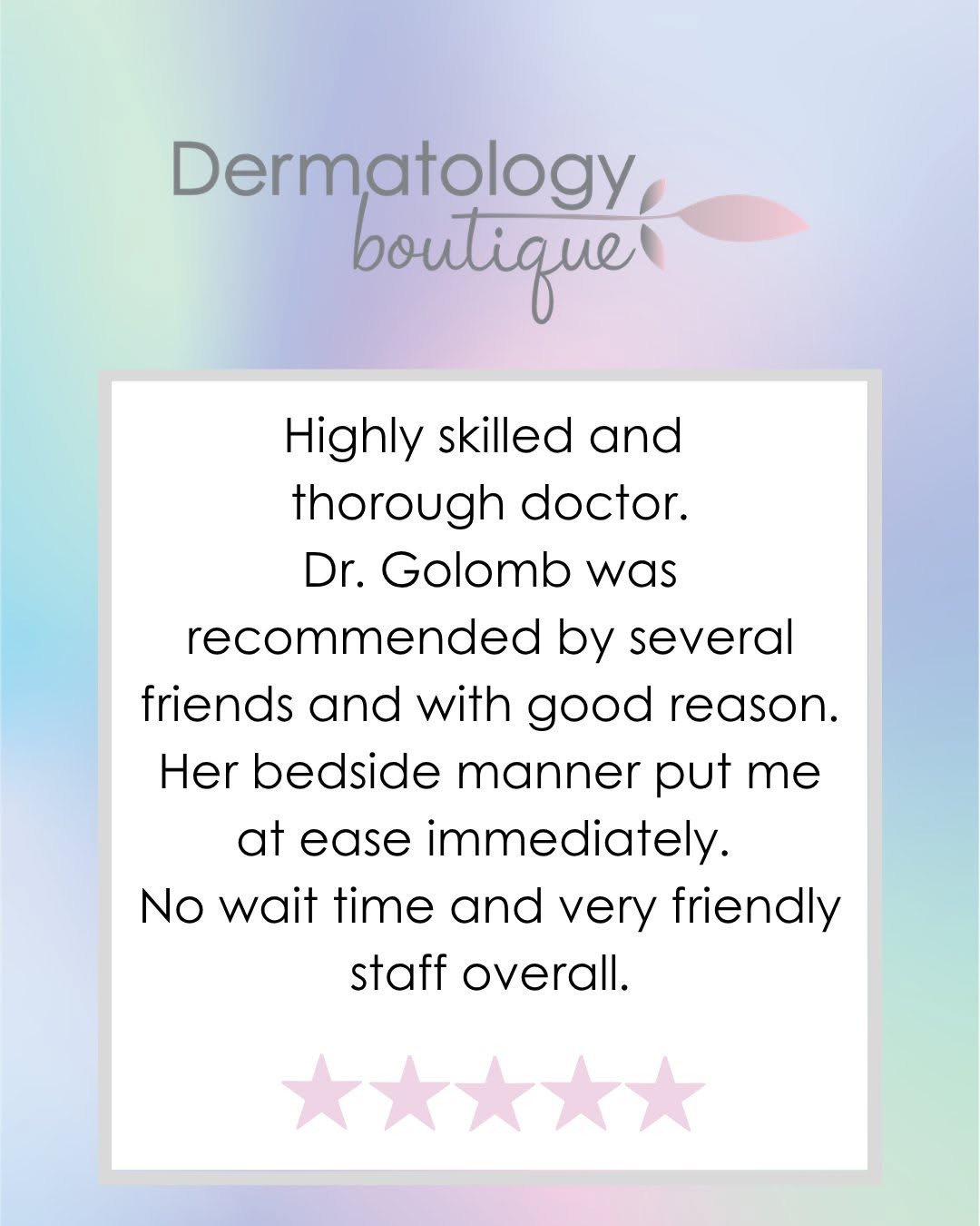 Instagram post by Dr. Cynthia Golomb: We love to hear this! #DermatologyBoutique #HappyPatient
