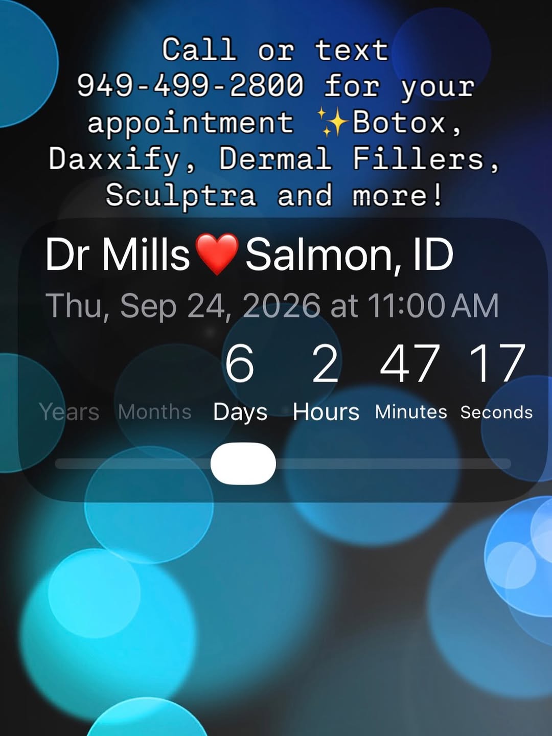 Instagram post by Dr. Dan Mills: Countdown to Rejuvenation Clinic day with Dr Mills in Salmon Idaho! ❤️Dr Daniel Mills 📍 203 S Daisy Street, Salmon ID 83467 📞 (949) 499-28…