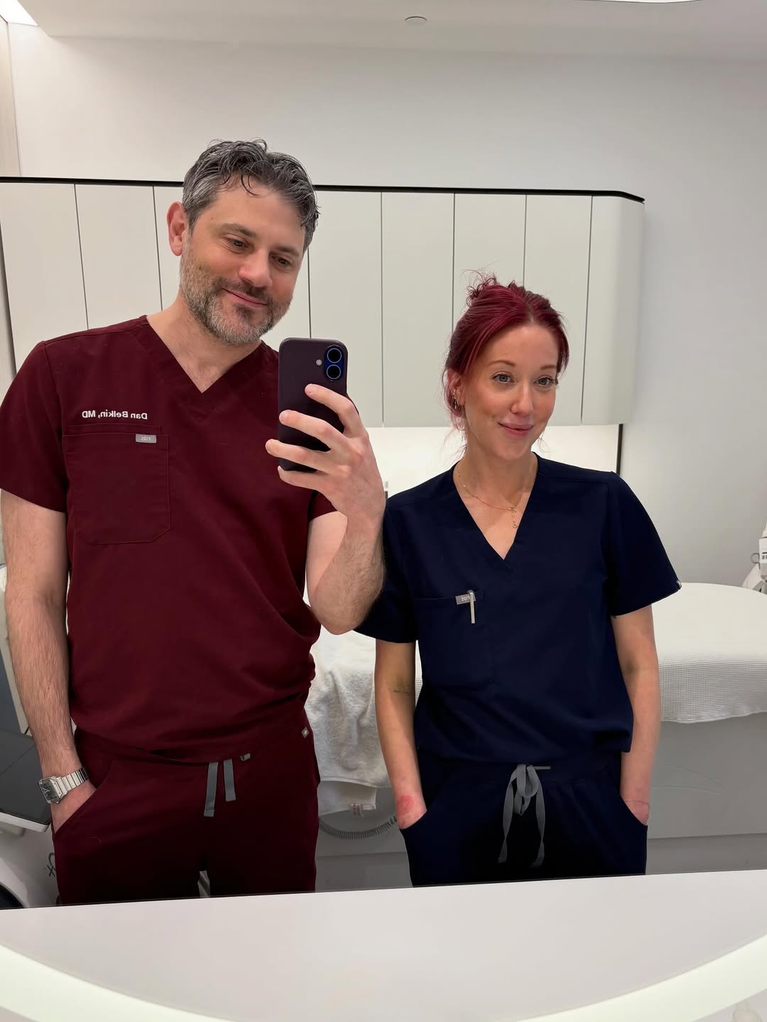 Instagram post by Dr. Daniel Belkin: Happy National Nurses Week! Life and the clinic wouldn’t be the same without nurse Meesh @redstalarow and her rotating color stories 🔥🗣️🩷