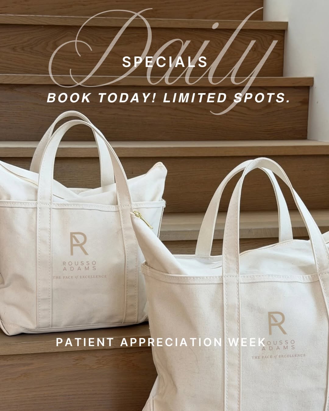Instagram post by Dr. Daniel E. Rousso: PATIENT APPRECIATION WEEK STARTS MONDAY! Our daily specials are here and if you want one, don’t wait to call. ✨Each day features a different…