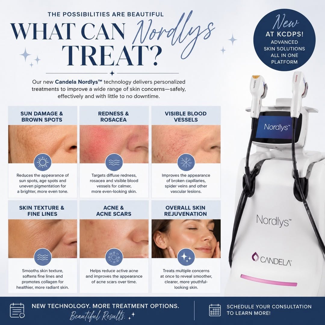 Instagram post by Dr. Daniel Fowler: ✨ SO…WHAT CAN NORDLYS TREAT? ✨ A LOT — and that’s exactly why we’re so excited to bring this technology to KCDPS! 💙 Our new Candela Nordlys…