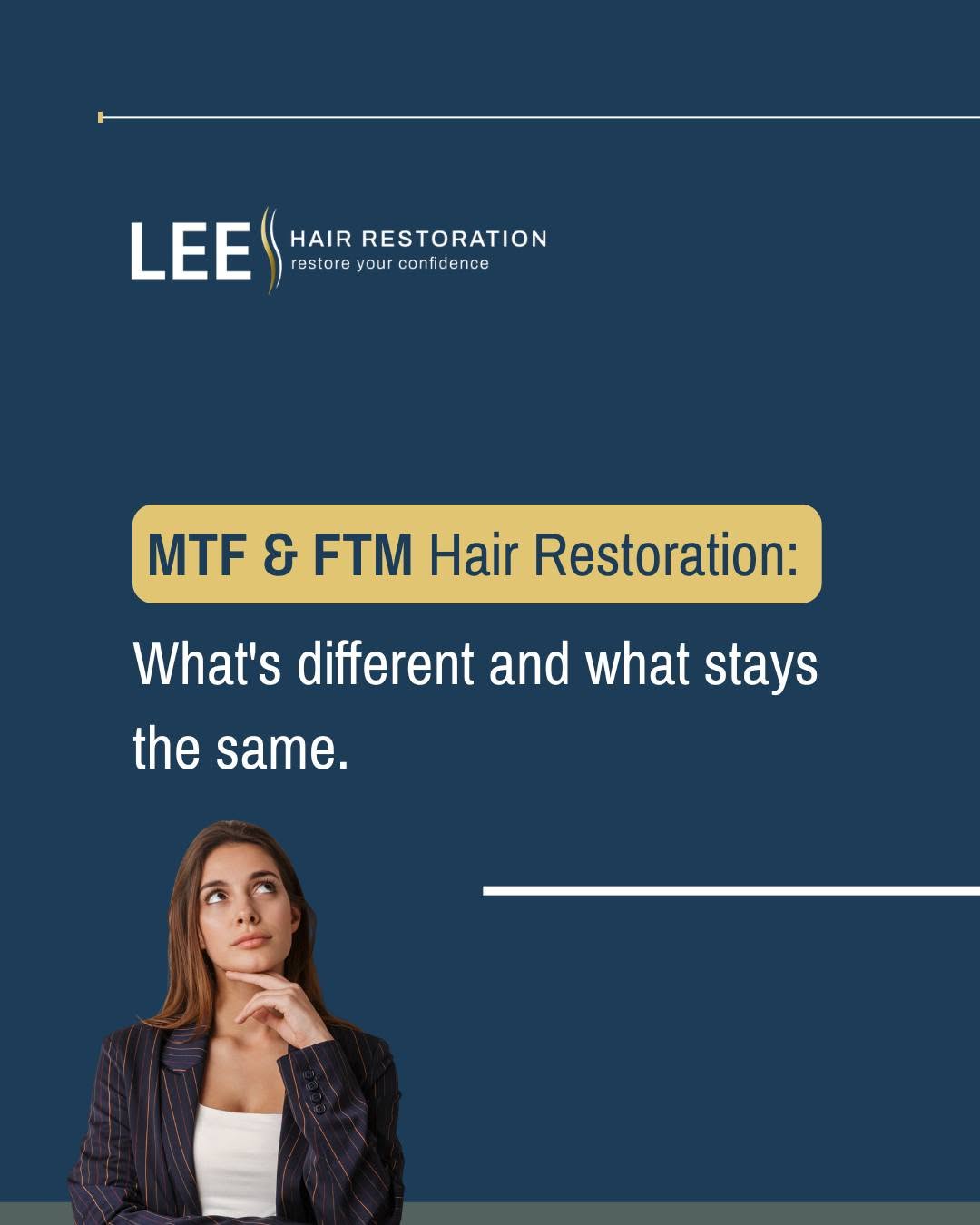 Instagram post by Dr. Daniel J. Lee: MTF and FTM hair restoration have different goals, but the same foundation. Thoughtful design. Individual planning. A hairline that fits you…