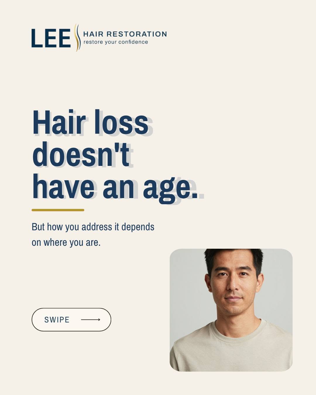 Instagram post by Dr. Daniel J. Lee: Hair loss looks different at every stage of life, and so does the solution. Whether you're just starting to notice thinning or have been dea…