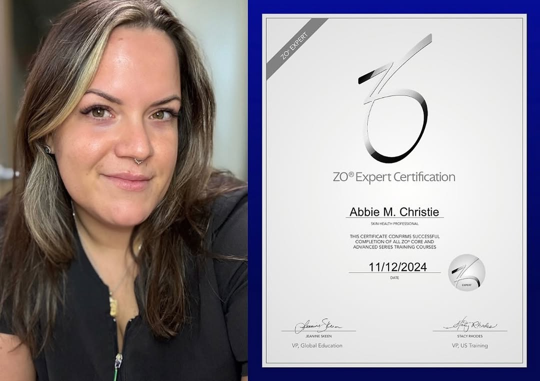 Instagram post by Dr. Daniel Sterling: #selfcaresunday It is with great pleasure that we present @abbietheaesthy.nh @sterlingplasticsurgery her #zoexpert Certification. Abbie Chri…