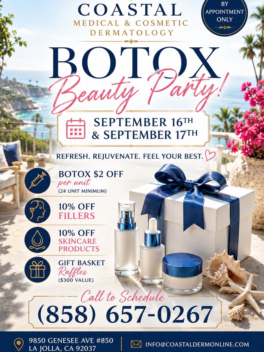 Instagram post by Dr. Darrell W. Gonzales: You are invited to our Botox & Filler event! Please call (858)657-0267 #botoxlajolla #lajollacove #ximed #beautyevent