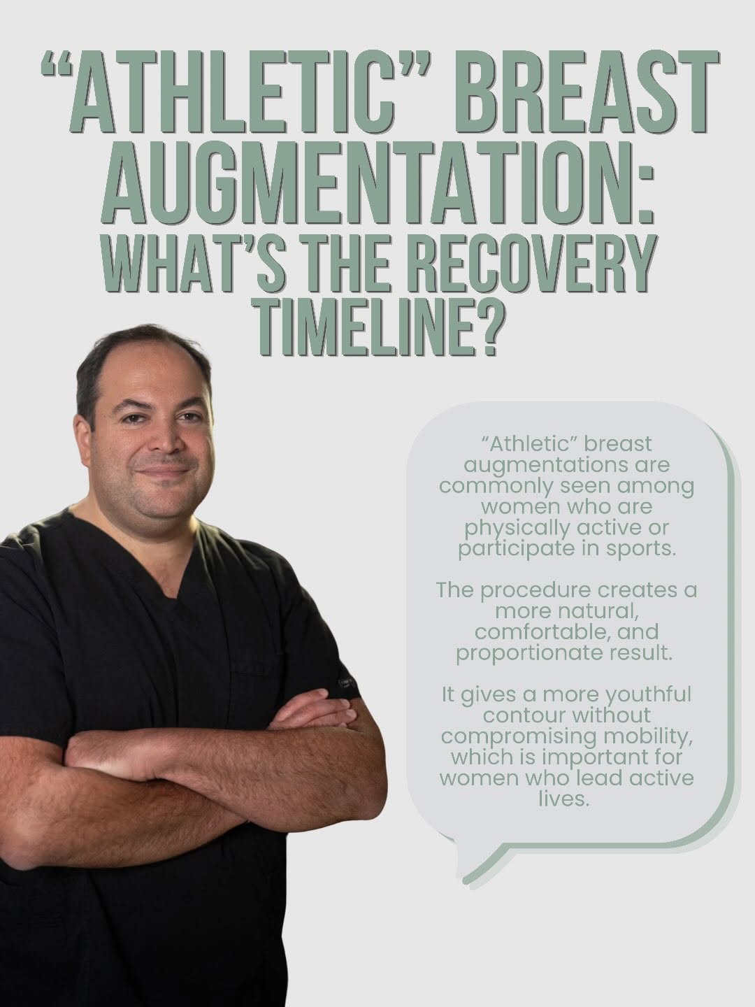 Instagram post by Dr. Darren Smith: Are you considering or planning an “athletic” breast augmentation? Here’s what to expect. An “athletic” breast augmentation is most commonly…